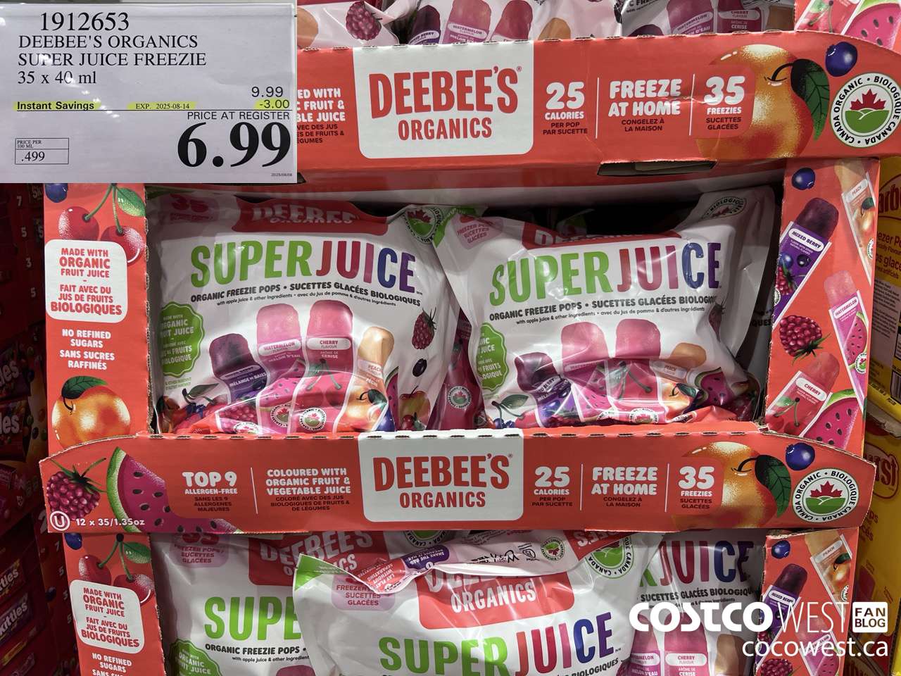 1912653 DEEBEE'S ORGANICS SUPER JUICE FREEZIE 35 X 40ML ($3.00 INSTANT SAVINGS EXPIRES ON 2025-08-14) $6.99