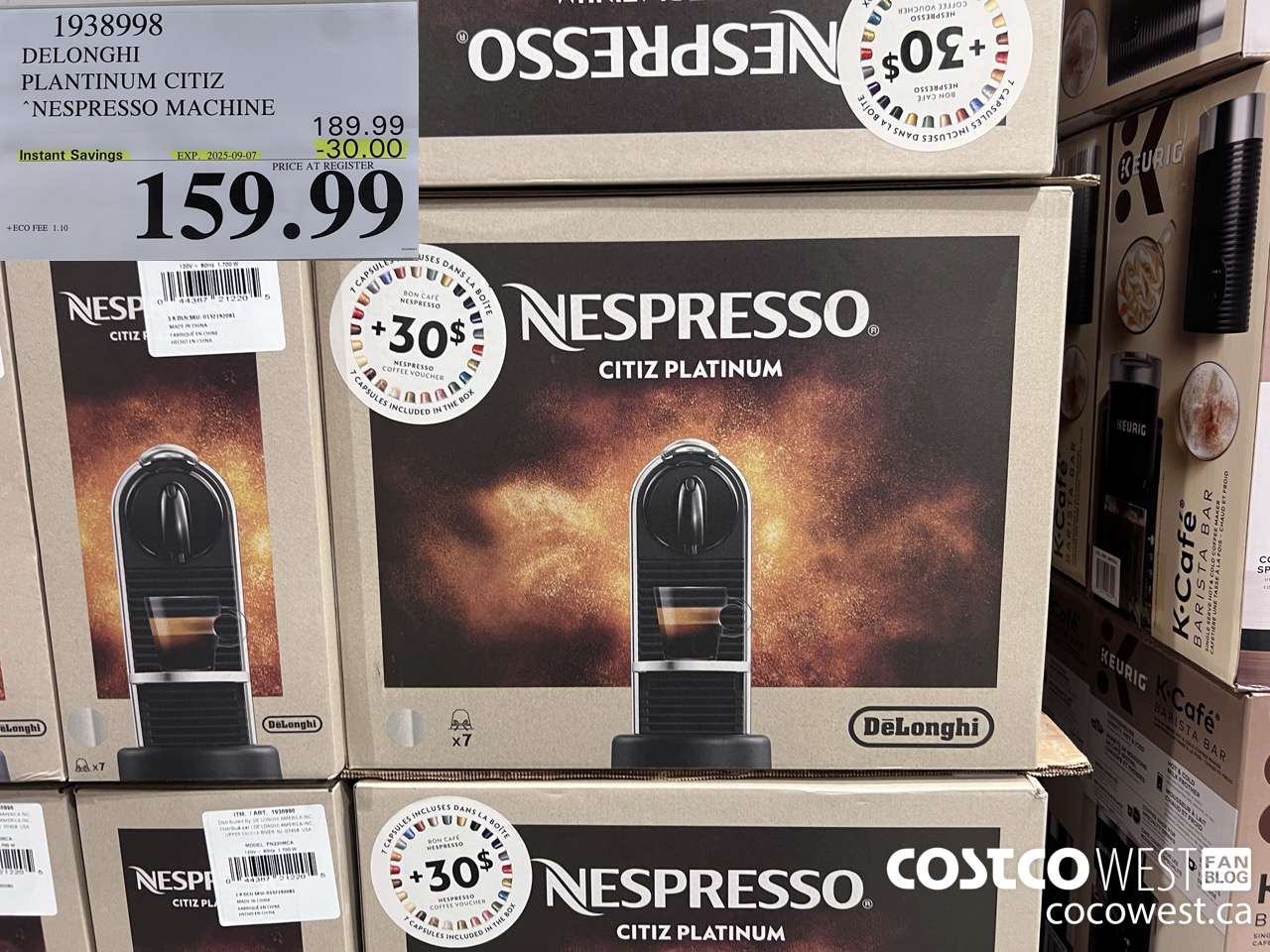 1938998 DELONGHI PLATINUM CITIZ NESPRESSO MACHINE ($30.00 INSTANT SAVINGS EXPIRES ON 2025-09-07) $159.99