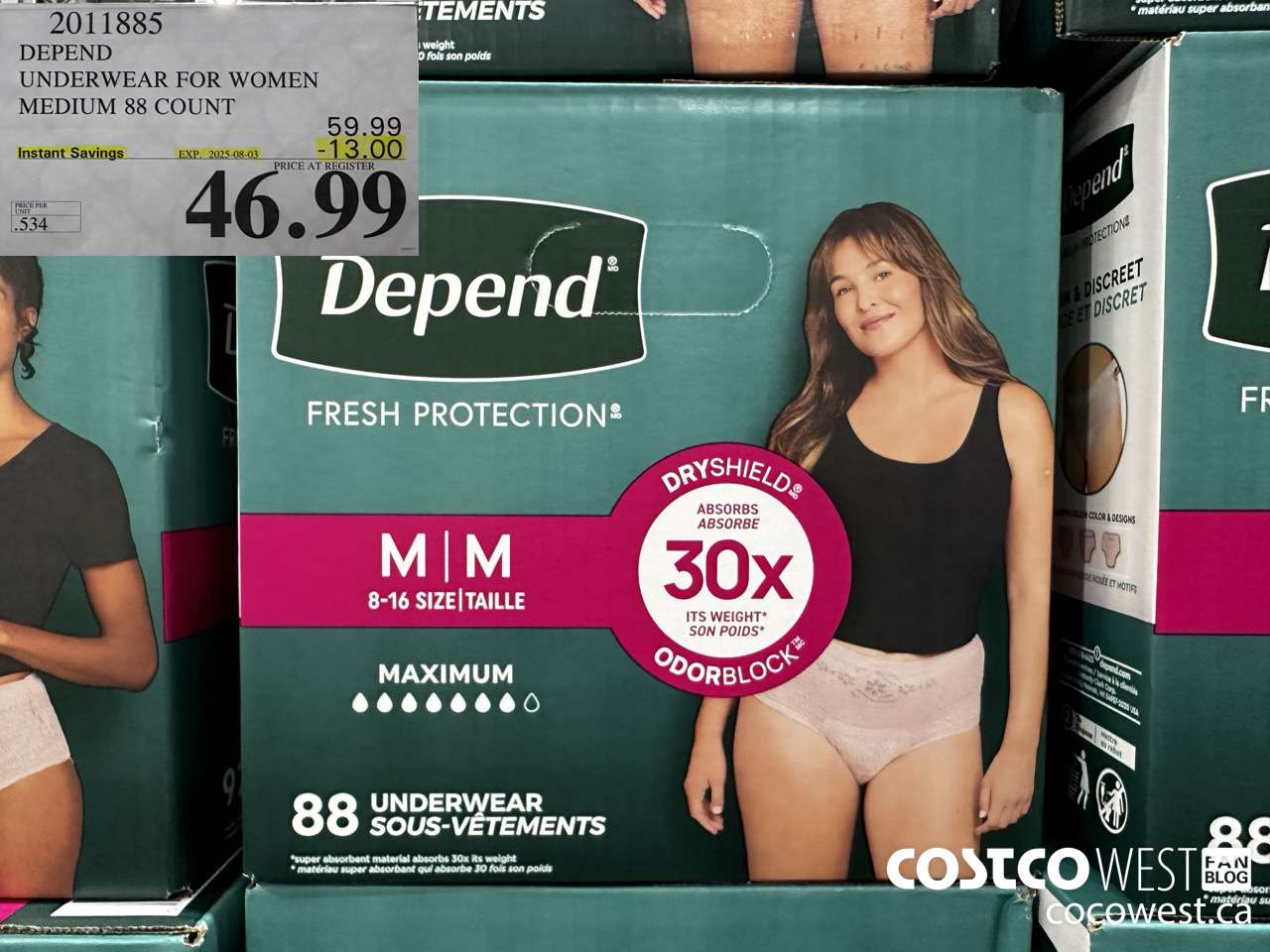 2011885 DEPEND UNDERWEAR FOR WOMEN MEDIUM 88 COUNT ($13.00 INSTANT SAVINGS EXPIRES ON 2025-08-03) $46.99