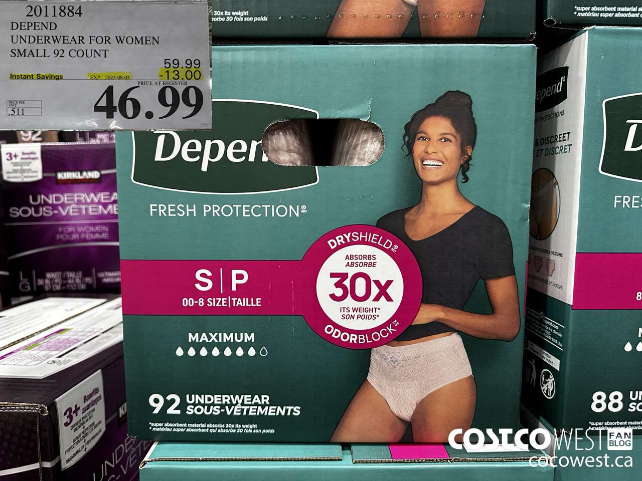 2011884 DEPEND UNDERWEAR FOR WOMEN SMALL 92 COUNT ($13.00 INSTANT SAVINGS EXPIRES ON 2025-08-03) $46.99