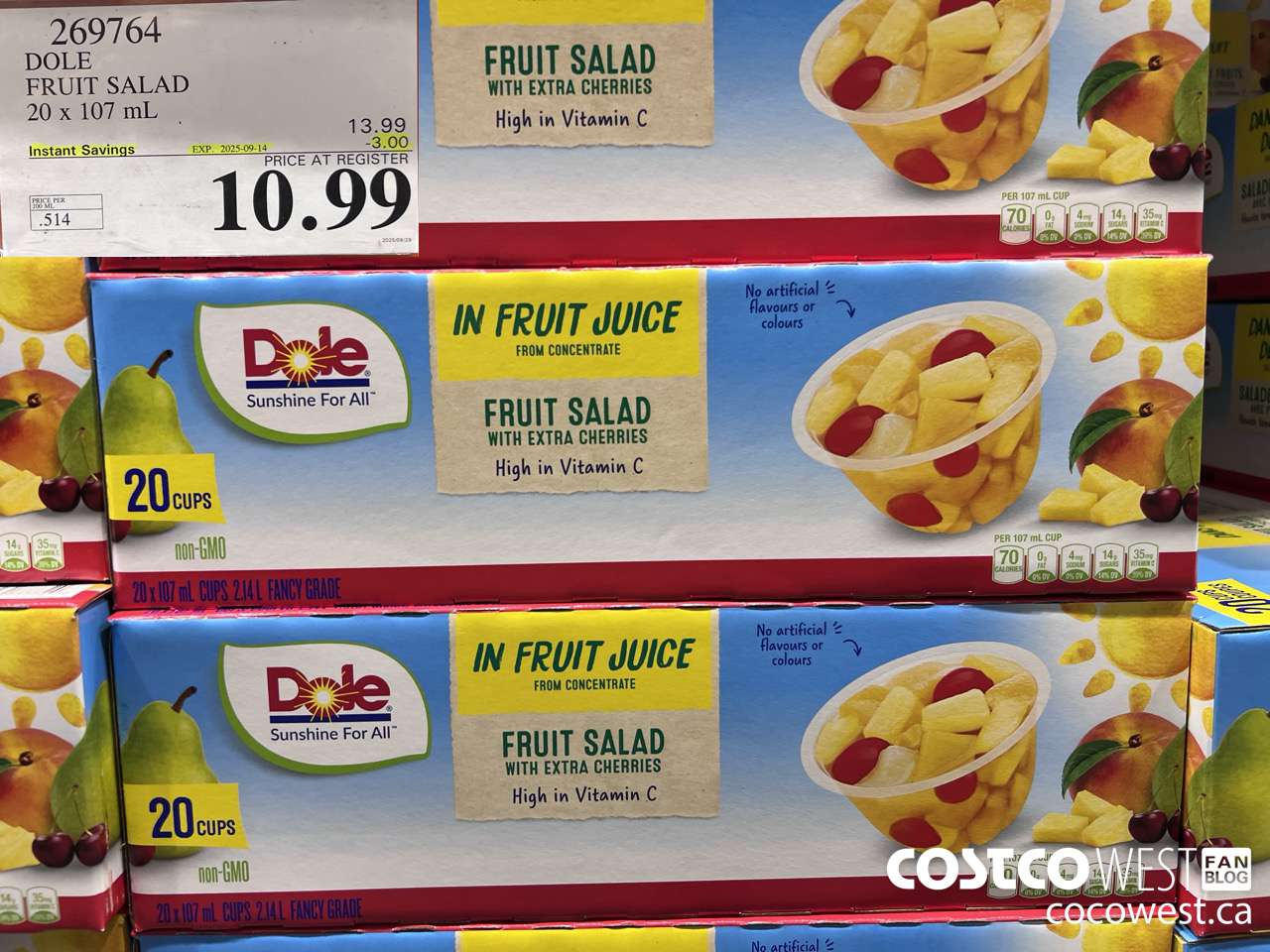 269764 DOLE FRUIT SALAD 20 x 107 mL ($3.00 INSTANT SAVINGS EXPIRES ON 2025-09-14) $10.99