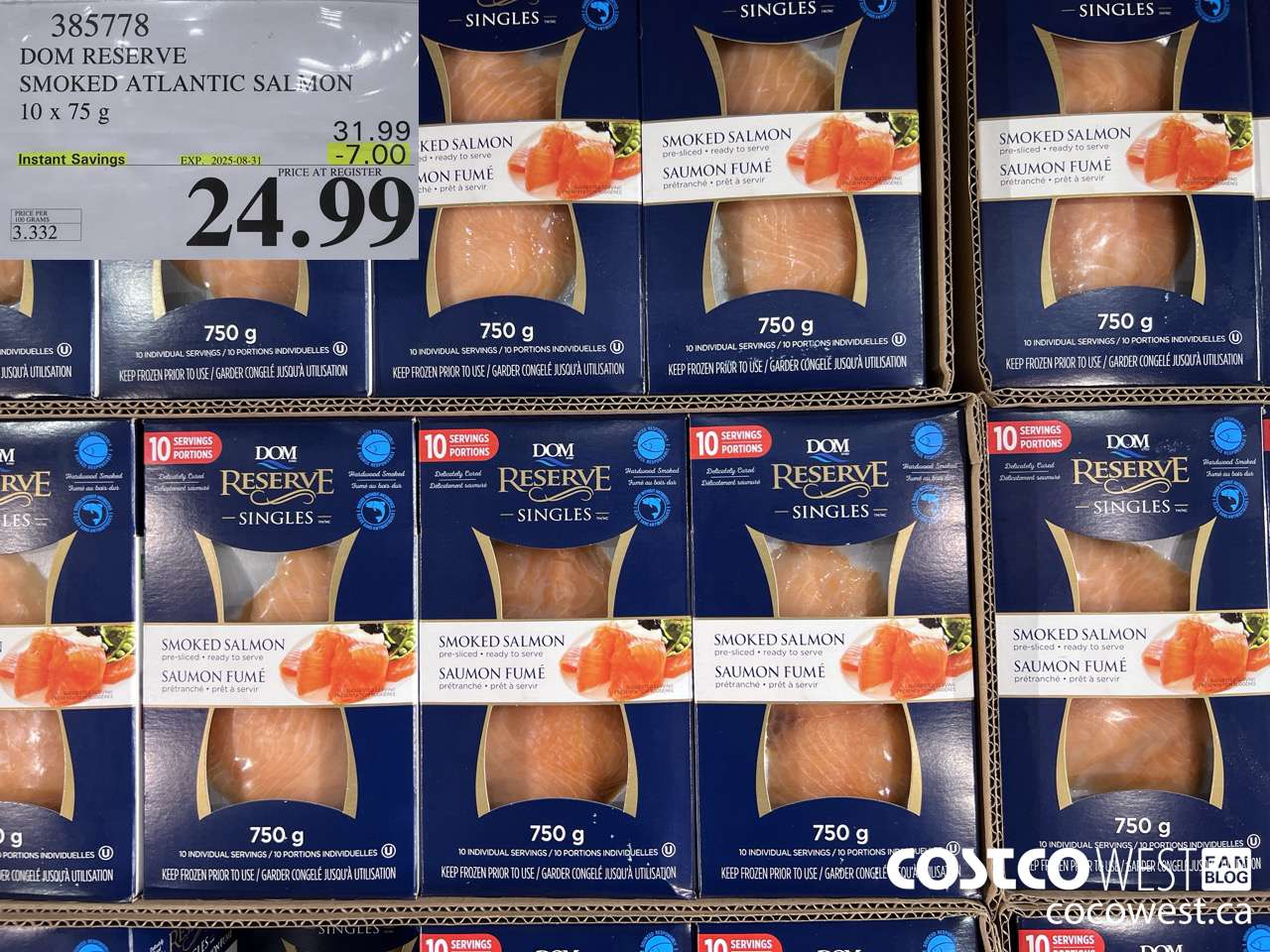385778 DOM RESERVE SMOKED ATLANTIC SALMON 10 x 75 g ($7.00 INSTANT SAVINGS EXPIRES ON 2025-08-31) $24.99