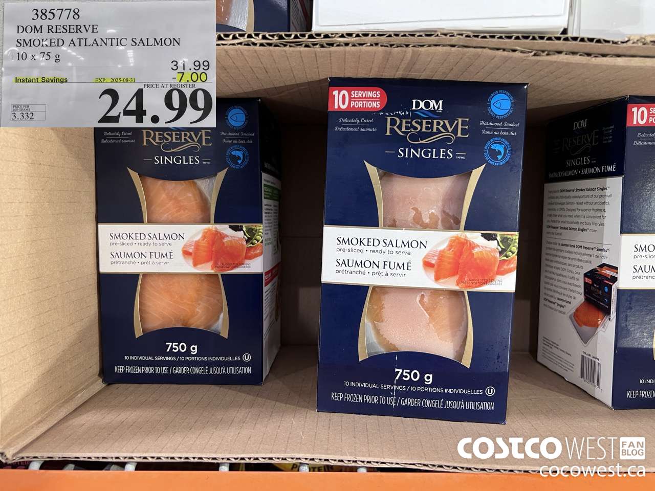 385778 DOM RESERVE SMOKED ATLANTIC SALMON 10 x 75 g ($7.00 INSTANT SAVINGS EXPIRES ON 2025-08-31) $24.99