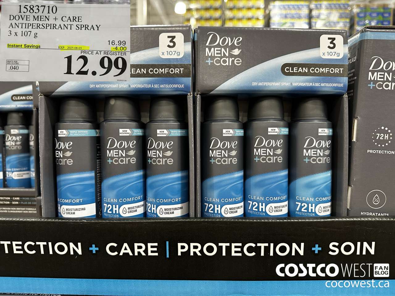 1583710 DOVE MEN + CARE ANTIPERSPIRANT SPRAY 3 x 107 g ($4.00 INSTANT SAVINGS EXPIRES ON 2025-08-03) $12.99
