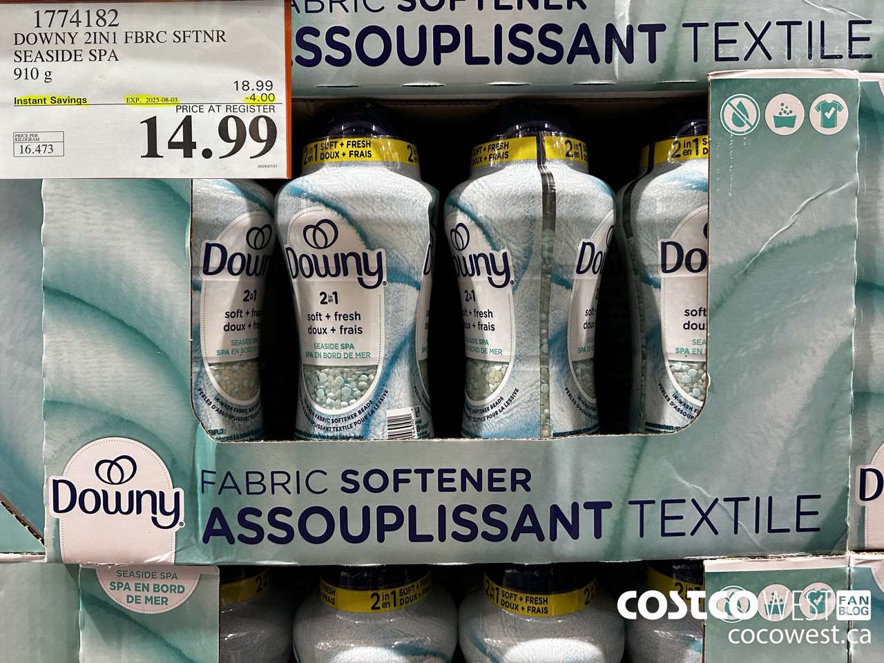1774182 DOWNY 2IN1 FBRC SFTNR SEASIDE SPA 910G ($4.00 INSTANT SAVINGS EXPIRES ON 2025-08-03) $14.99