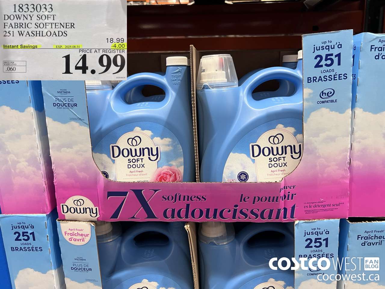 1833033 DOWNY SOFT FABRIC SOFTENER 251 WASHLOADS ($4.00 INSTANT SAVINGS EXPIRES ON 2025-08-31) $14.99