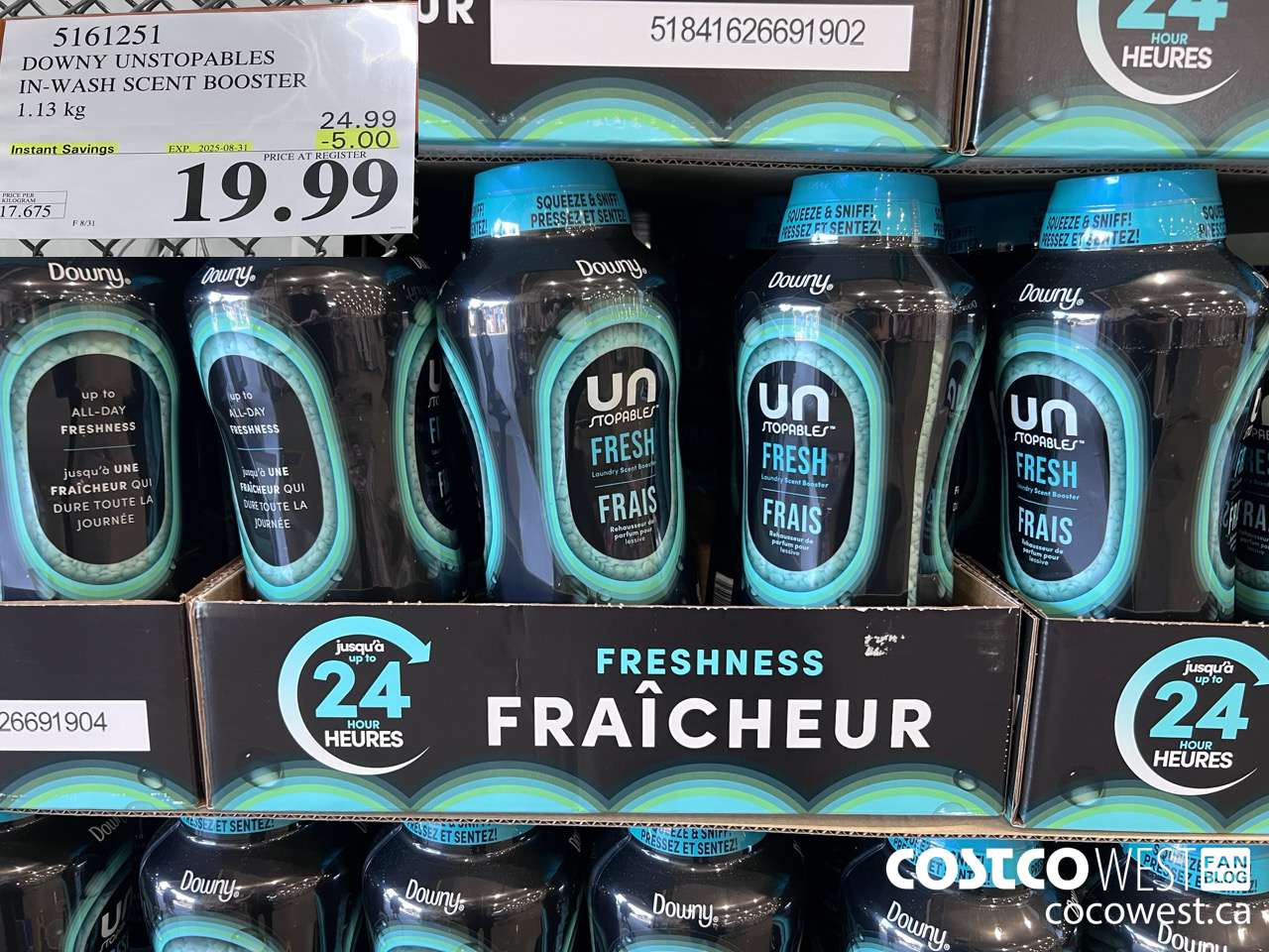 5161251 DOWNY UNSTOPPABLES IN-WASH SCENT BOOSTER 1131 g ($5.00 INSTANT SAVINGS EXPIRES ON 2025-08-31) $19.99