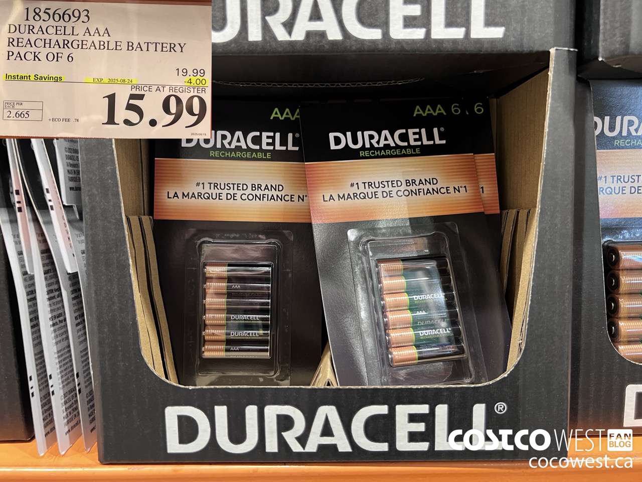 1856693 DURACELL AAA RECHARGEABLE BATTERY PACK OF 6 ($4.00 INSTANT SAVINGS EXPIRES ON 2025-08-24) $15.99