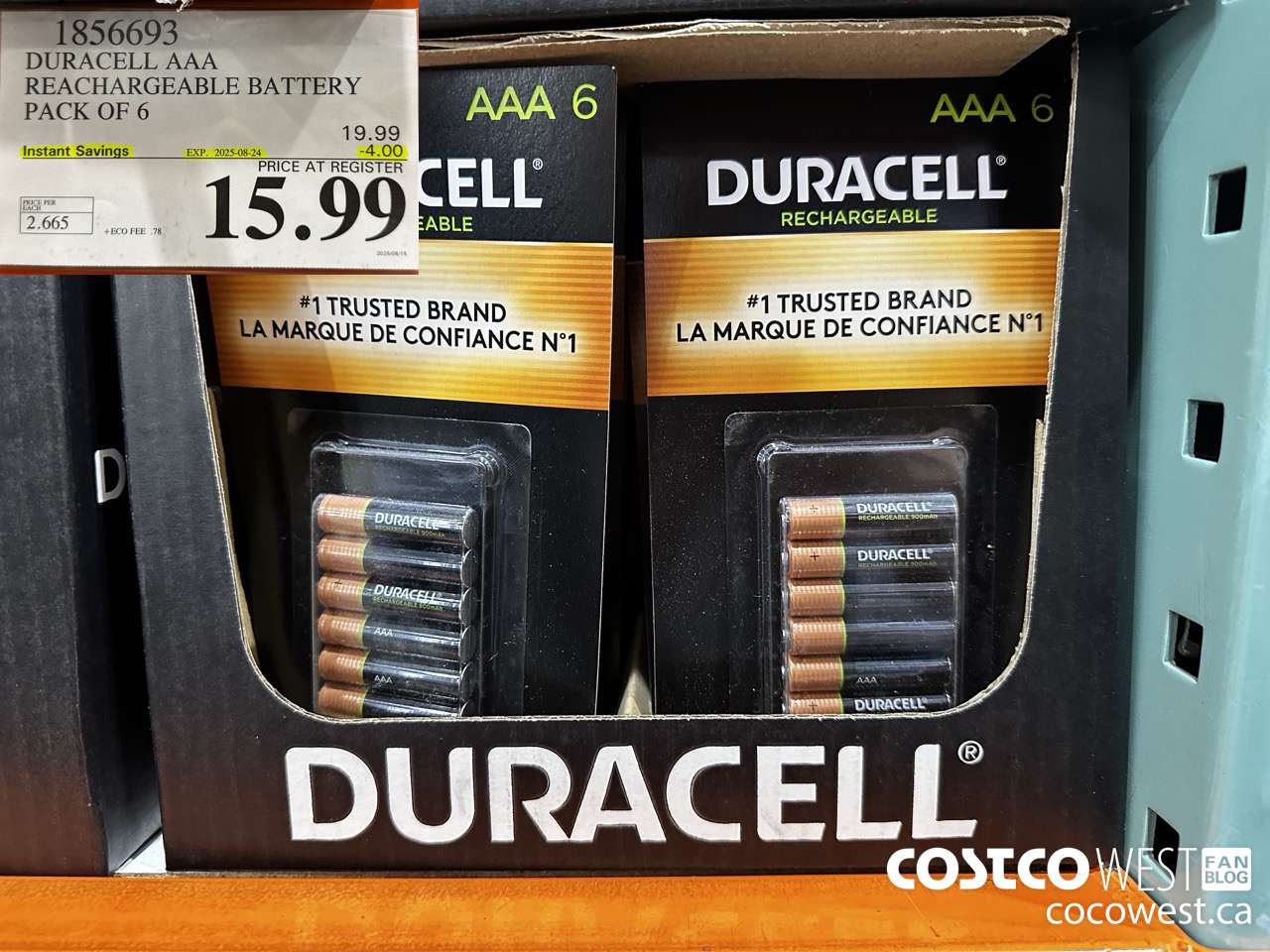 1856693 DURACELL AAA RECHARGEABLE BATTERY PACK OF 6 ($4.00 INSTANT SAVINGS EXPIRES ON 2025-08-24) $15.99