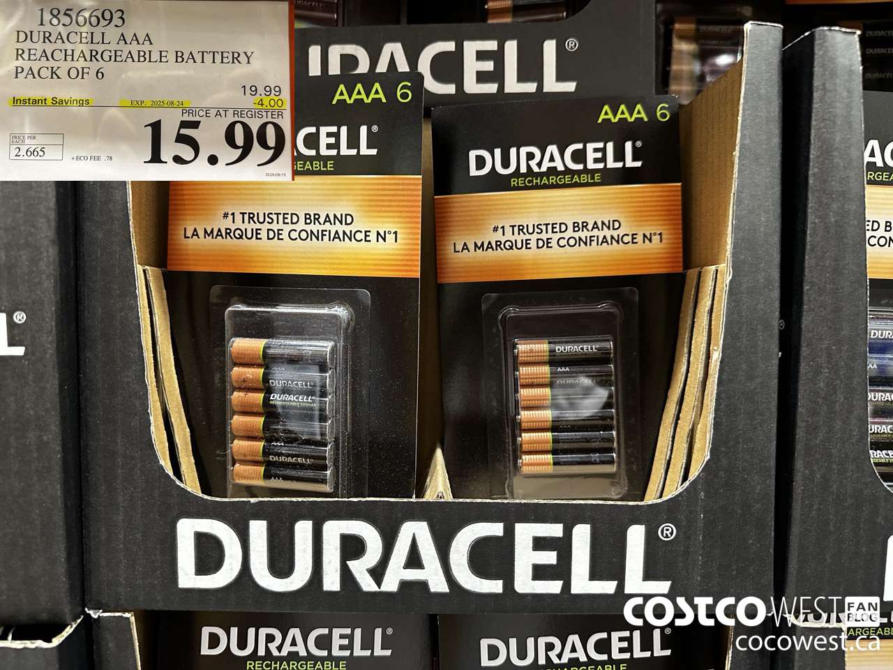 1856693 DURACELL AAA RECHARGEABLE BATTERY PACK OF 6 ($4.00 INSTANT SAVINGS EXPIRES ON 2025-08-24) $15.99