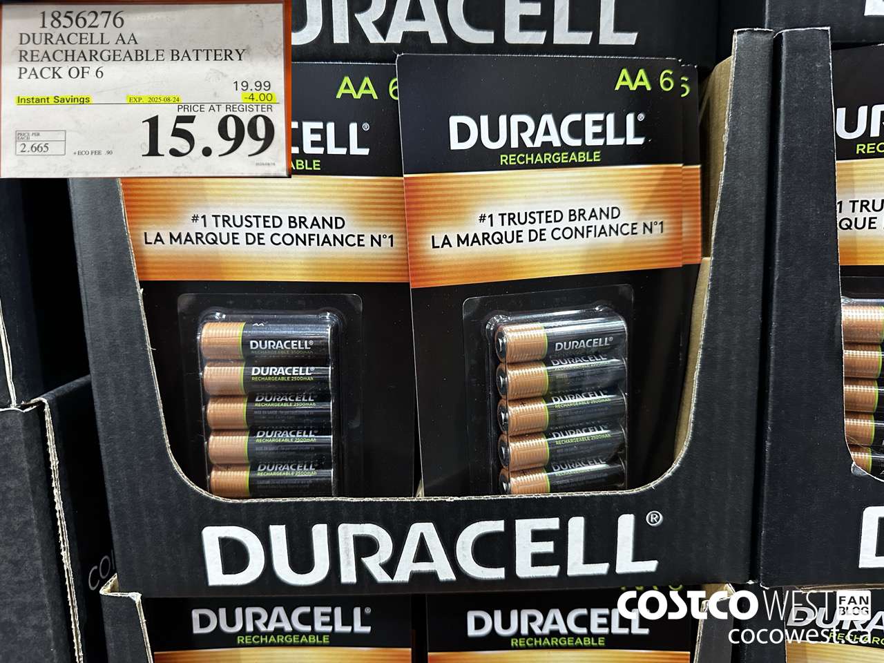 1856276 DURACELL AA RECHARGEABLE BATTERY PACK OF 6 ($4.00 INSTANT SAVINGS EXPIRES ON 2025-08-24) $15.99