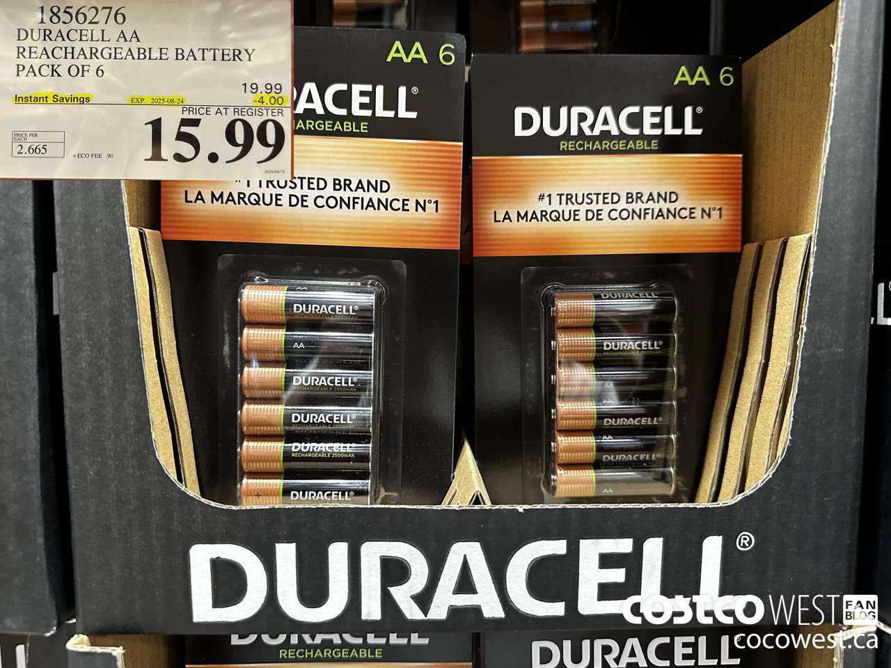 1856276 DURACELL AA RECHARGEABLE BATTERY PACK OF 6 ($4.00 INSTANT SAVINGS EXPIRES ON 2025-08-24) $15.99