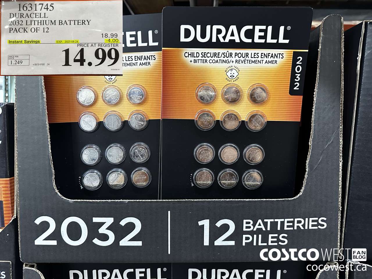 1631745 DURACELL LITHIUM 2032 BATTERY PACK OF 12 ($4.00 INSTANT SAVINGS EXPIRES ON 2025-08-24) $14.99