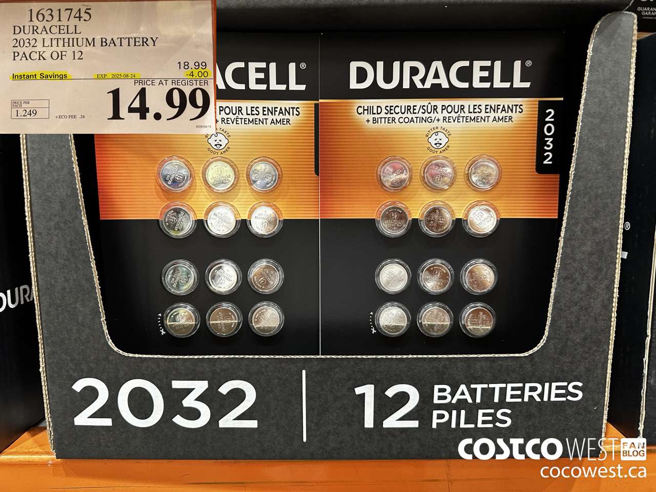 1631745 DURACELL LITHIUM 2032 BATTERY PACK OF 12 ($4.00 INSTANT SAVINGS EXPIRES ON 2025-08-24) $14.99