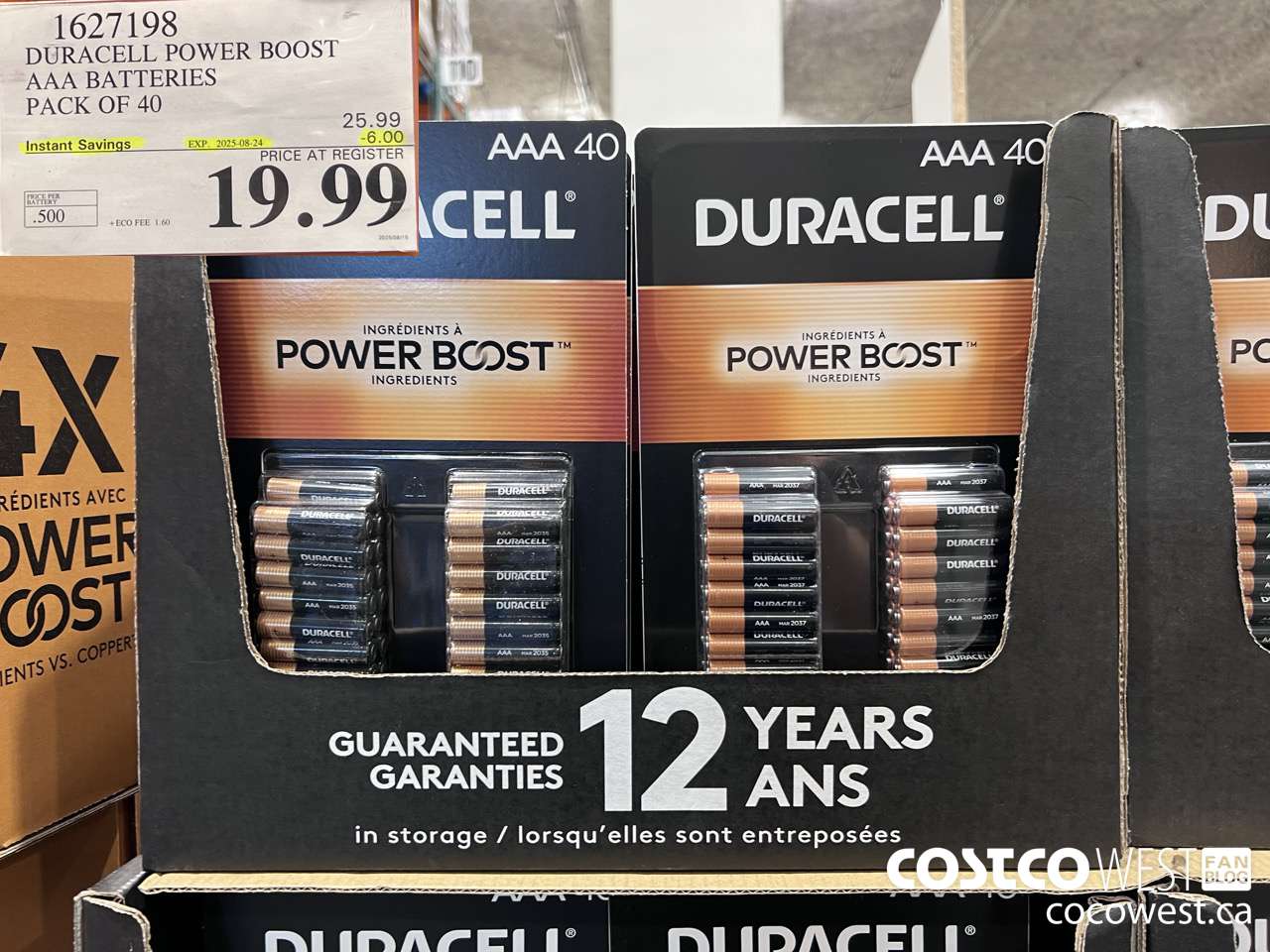 1627198 DURACELL POWER BOOST AAA BATTERIES PACK OF 40 ($6.00 INSTANT SAVINGS EXPIRES ON 2025-08-24) $19.99