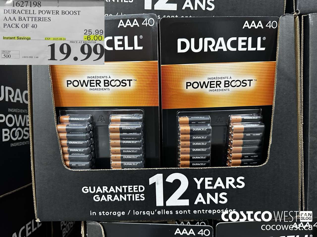 1627198 DURACELL POWER BOOST AAA BATTERIES PACK OF 40 ($6.00 INSTANT SAVINGS EXPIRES ON 2025-08-24) $19.99