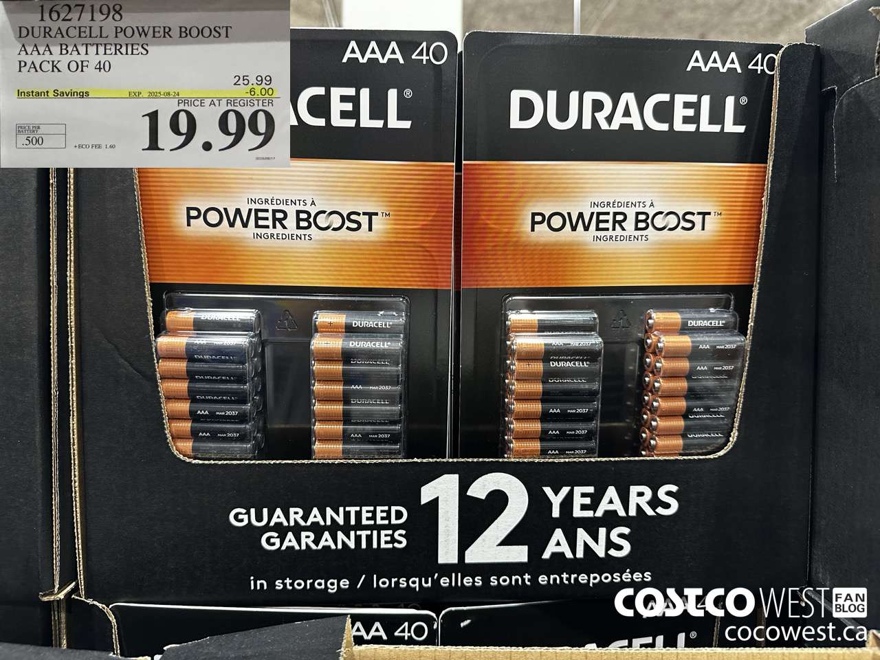 1627198 DURACELL POWER BOOST AAA BATTERIES PACK OF 40 ($6.00 INSTANT SAVINGS EXPIRES ON 2025-08-24) $19.99