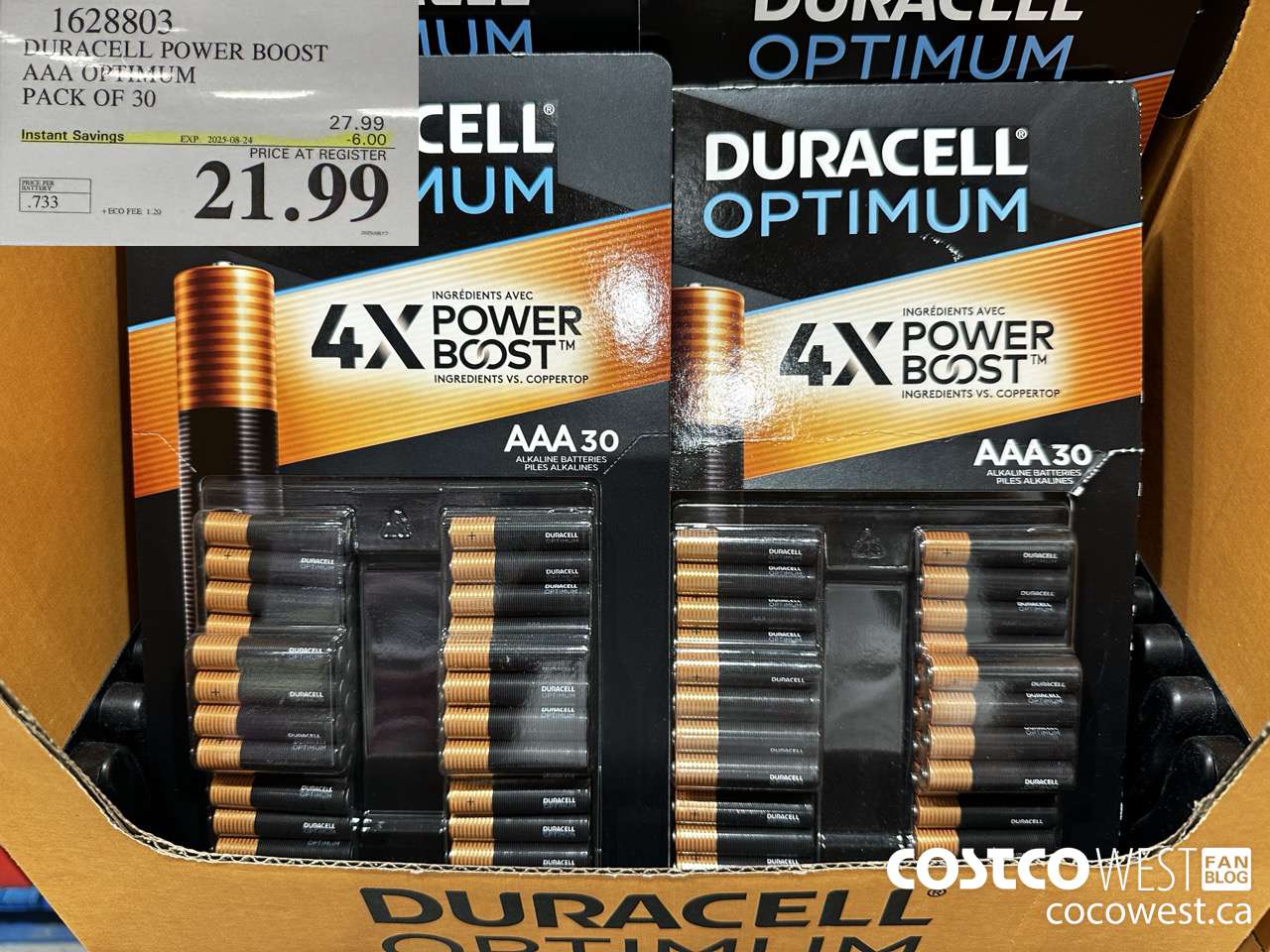 1628803 DURACELL POWER BOOST AAA OPTIMUM PACK OF 30 ($6.00 INSTANT SAVINGS EXPIRES ON 2025-08-24) $21.99