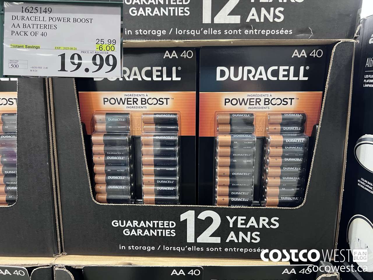 1625149 DURACELL POWER BOOST AA BATTERIES PACK OF 40 ($6.00 INSTANT SAVINGS EXPIRES ON 2025-08-24) $19.99