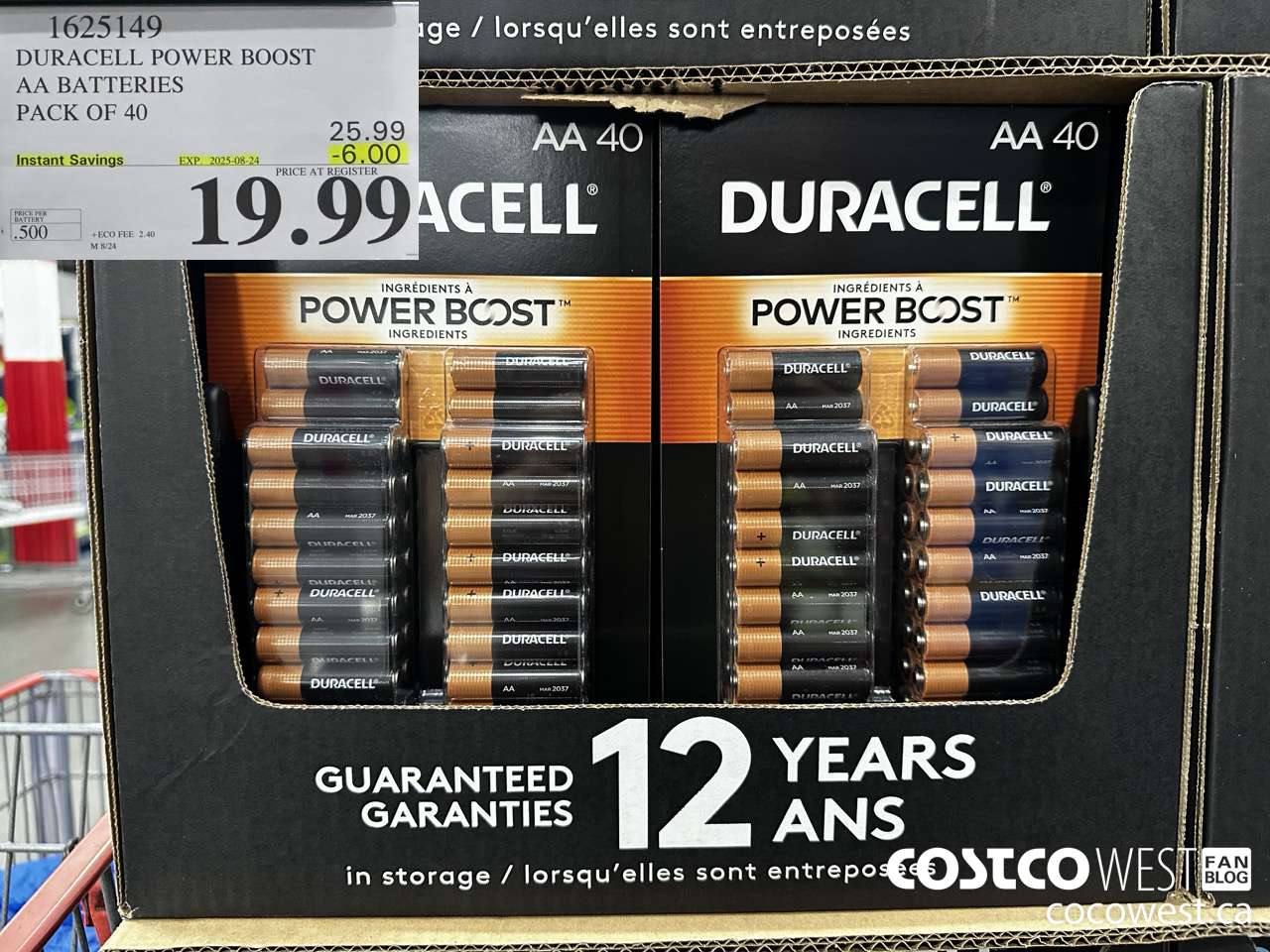 1625149 DURACELL POWER BOOST AA BATTERIES PACK OF 40 ($6.00 INSTANT SAVINGS EXPIRES ON 2025-08-24) $19.99