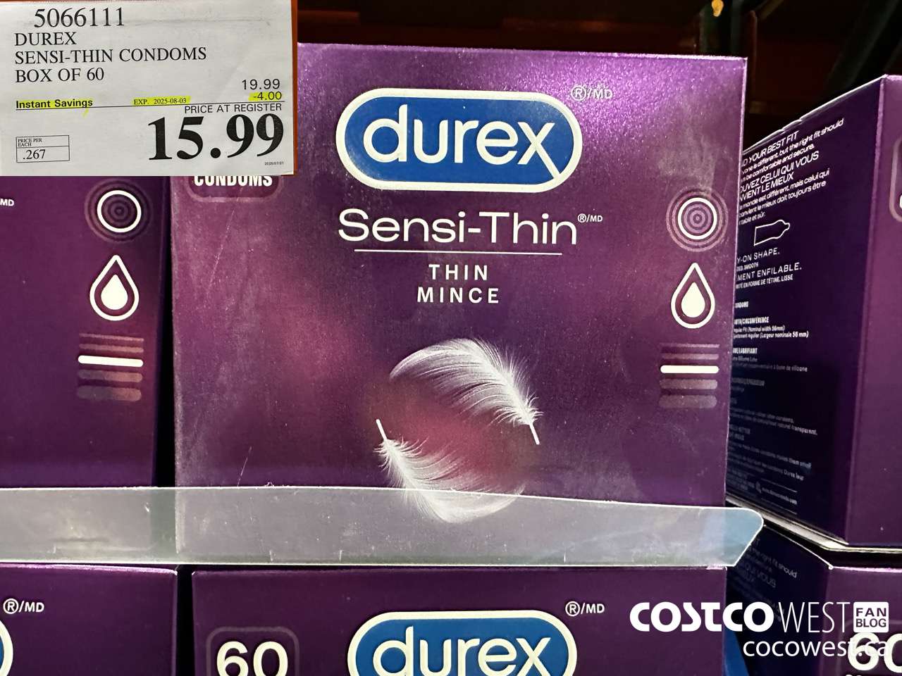 5066111 DUREX SENSI-THIN CONDOMS BOX OF 60 ($4.00 INSTANT SAVINGS EXPIRES ON 2025-08-03) $15.99