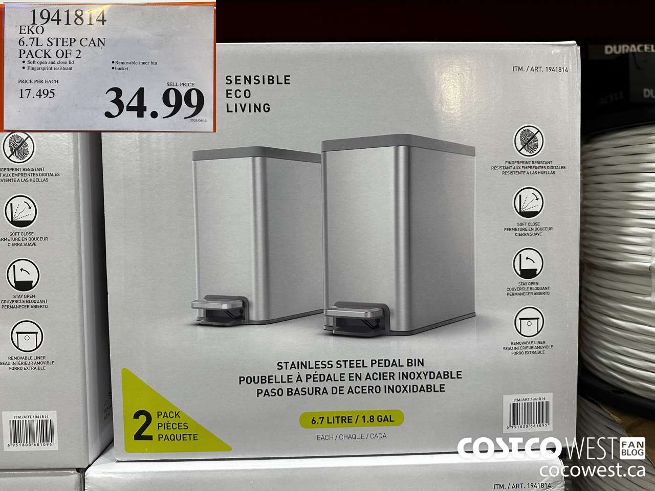 1941814 EKO 6.7L STEP CAN PACK OF 2 $34.99