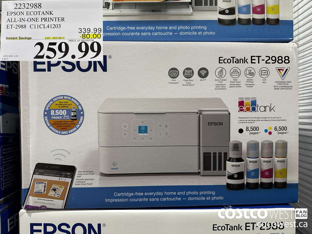 2232988 EPSON ET-2988 ALL IN ONE PRINTER EXTRA BLACK INK BOTTLE ($80.00 INSTANT SAVINGS EXPIRES ON 2025-08-31) $259.99