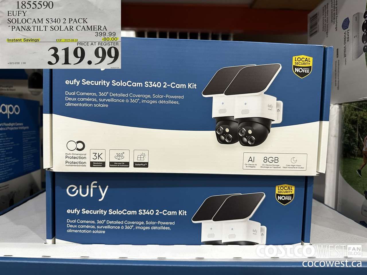 1855590 EUFY SOLOCAM S340 2 PACK PAN&TILT SOLAR CAMERA ($80.00 INSTANT SAVINGS EXPIRES ON 2025-08-10) $319.99