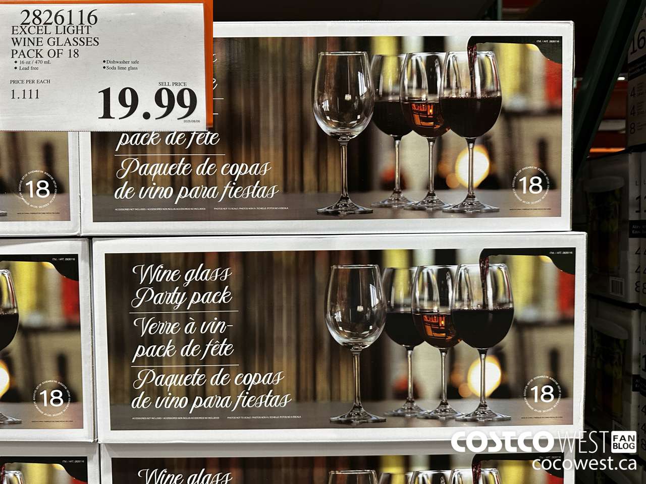 2826116 EXCEL LIGHT WINE GLASSES PACK OF 18 $19.99