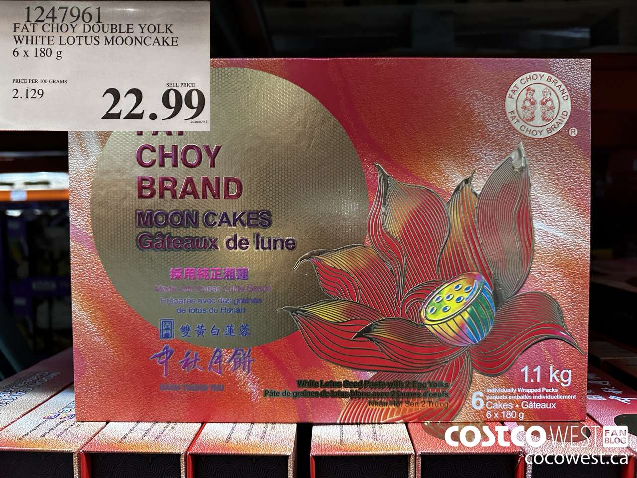 1247961 FAT CHOY DOUBLE YOLK WHITE LOTUS MOONCAKE 6 X 180G $22.99