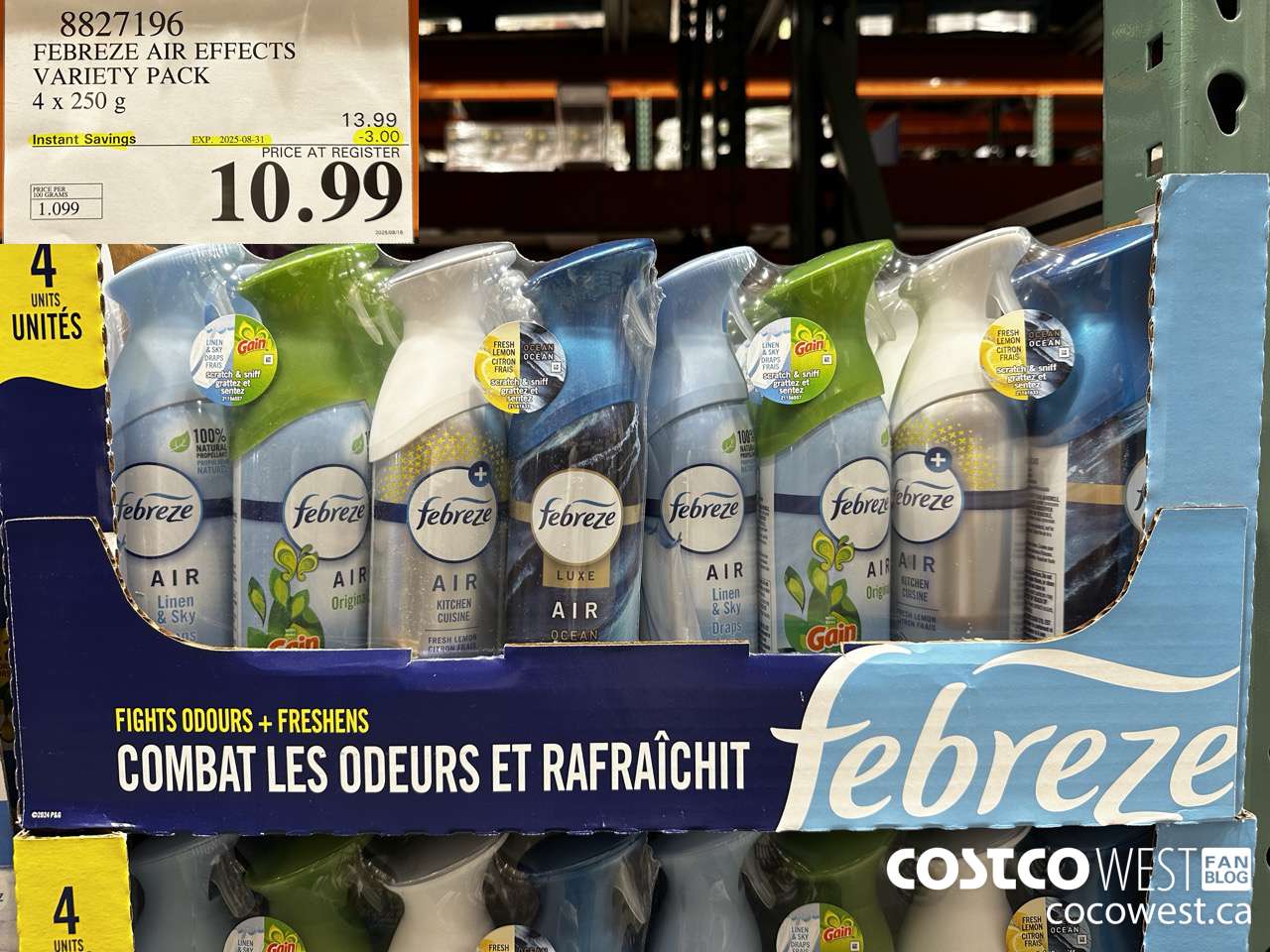8827196 FEBREZE AIR EFFECTS VARIETY PACK 4 X 250 G ($3.00 INSTANT SAVINGS EXPIRES ON 2025-08-31) $10.99