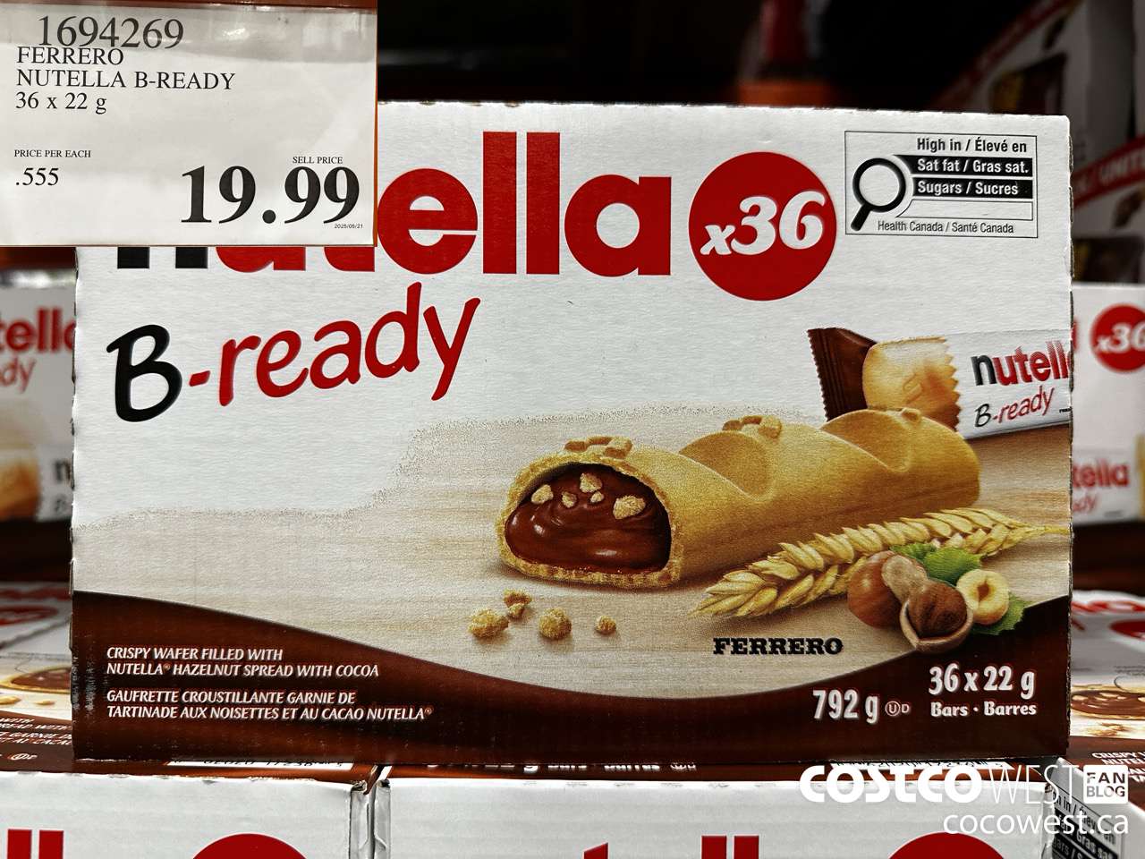 1694269 FERRERO NUTELLA B-READY 36 X 22G $19.99