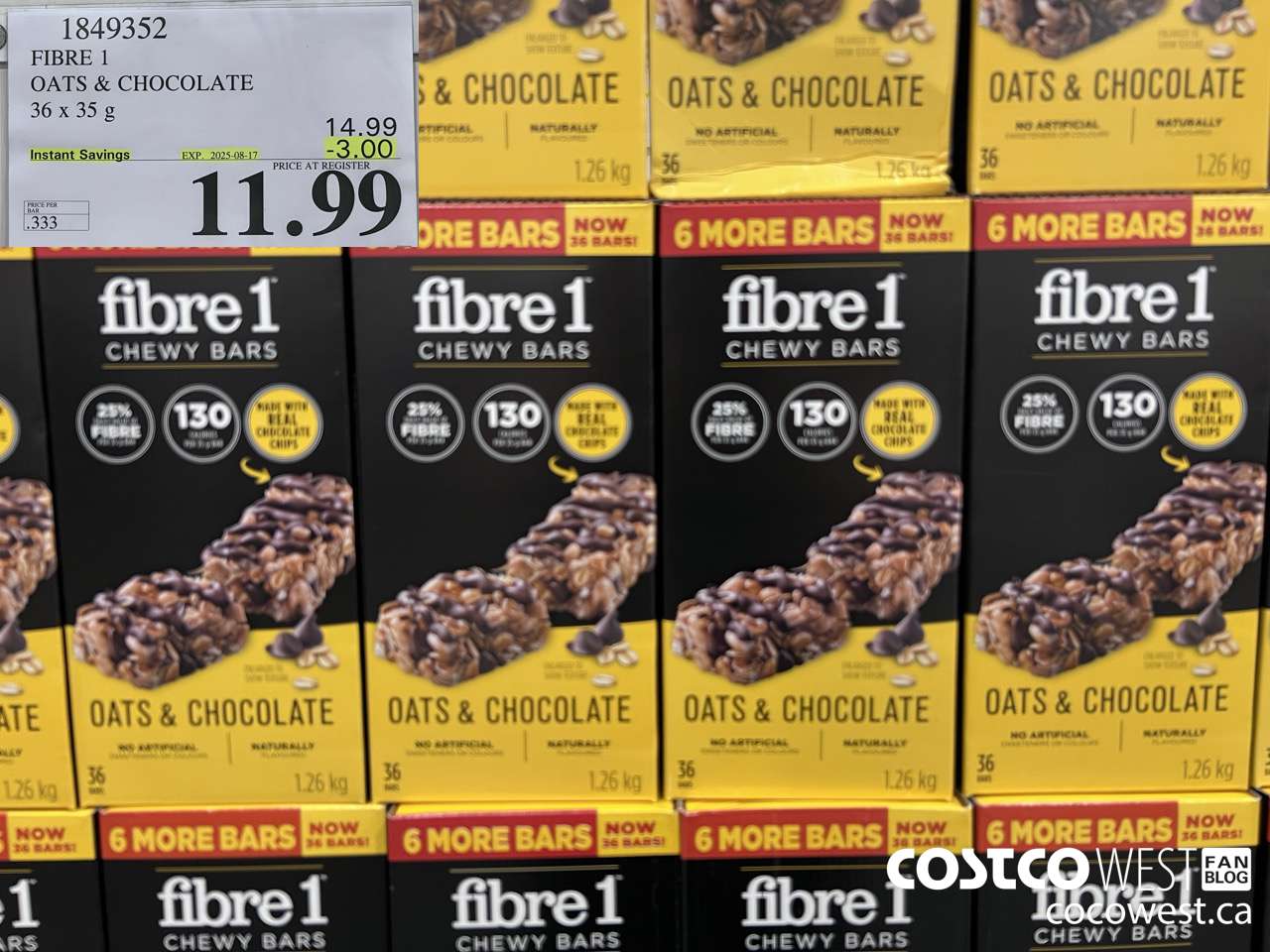 1849352 FIBRE 1 OATS & CHOCOLATE 36 X 35G ($3.00 INSTANT SAVINGS EXPIRES ON 2025-08-17) $11.99