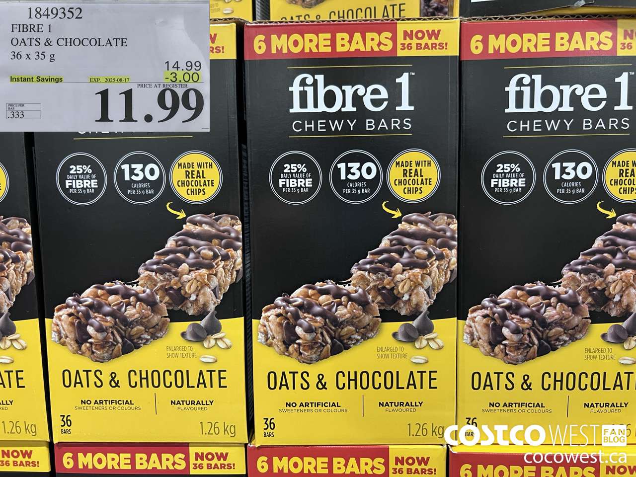 1849352 FIBRE 1 OATS & CHOCOLATE 36 X 35G ($3.00 INSTANT SAVINGS EXPIRES ON 2025-08-17) $11.99
