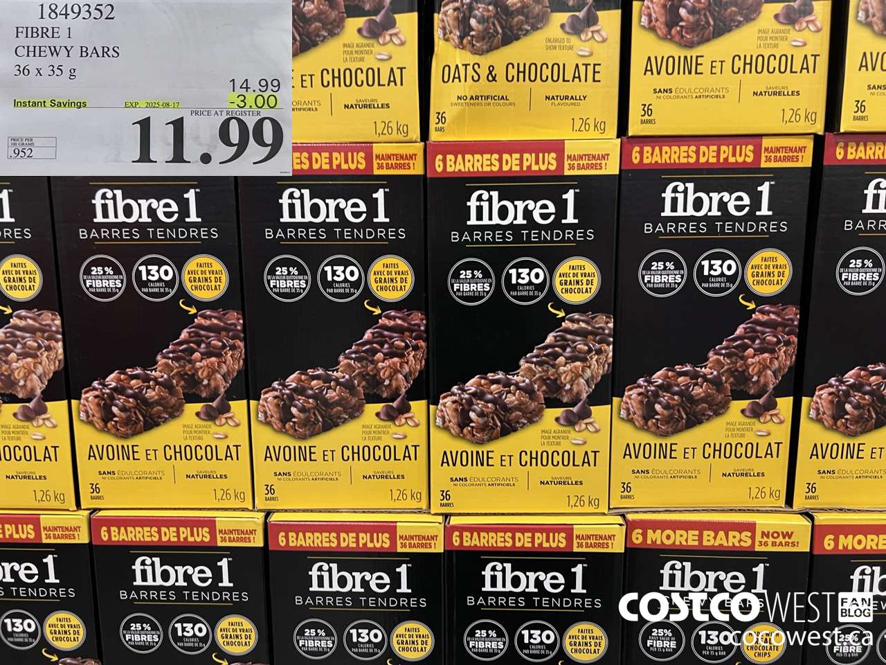 1849352 FIBRE 1 OATS & CHOCOLATE 36 X 35G ($3.00 INSTANT SAVINGS EXPIRES ON 2025-08-17) $11.99