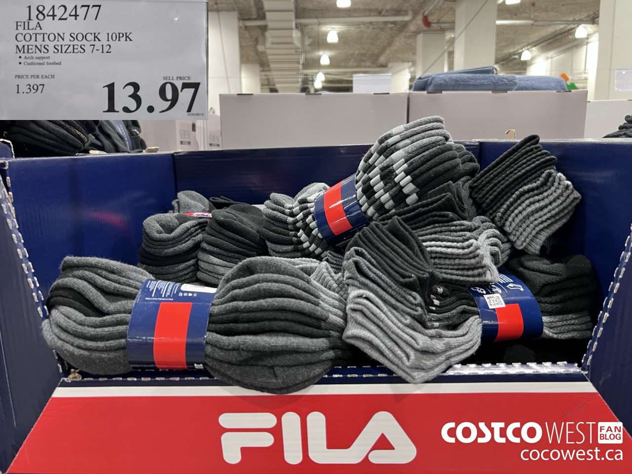 1842477 FILA COTTON SOCK 10PK MENS SIZES 7-12 $13.97