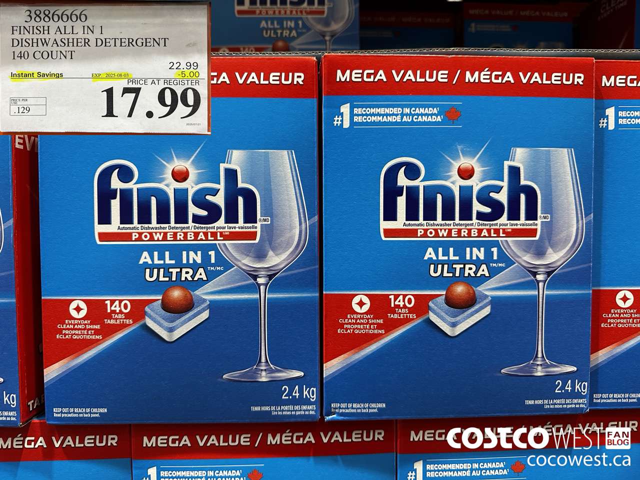 3886666 FINISH ALL IN 1 DISHWASHER DETERGENT 140 COUNT ($5.00 INSTANT SAVINGS EXPIRES ON 2025-08-03) $17.99