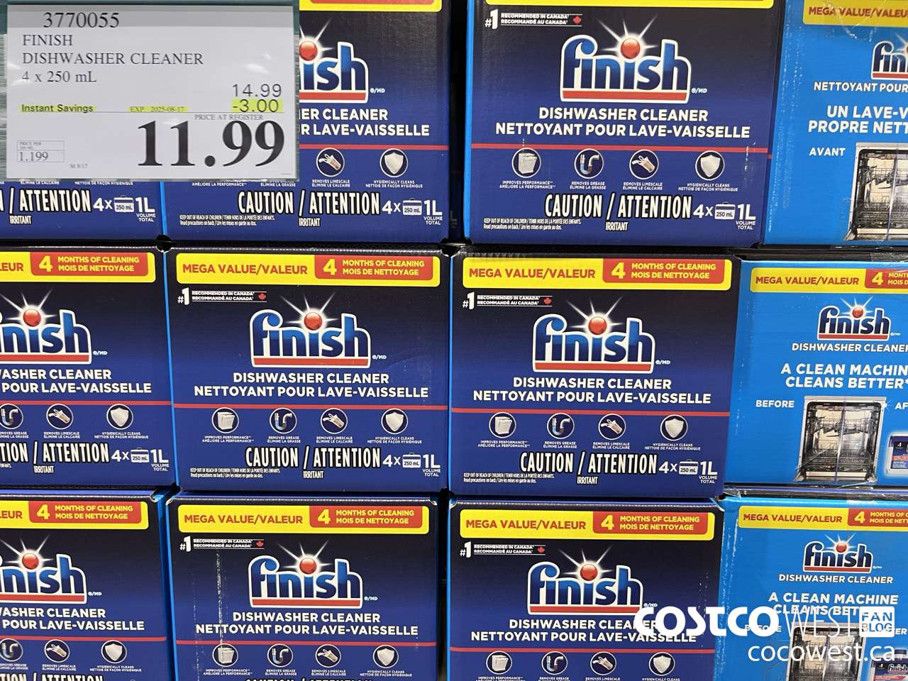 3770055 FINISH DISHWASHER CLEANER 4 X 250ML ($3.00 INSTANT SAVINGS EXPIRES ON 2025-08-17) $11.99