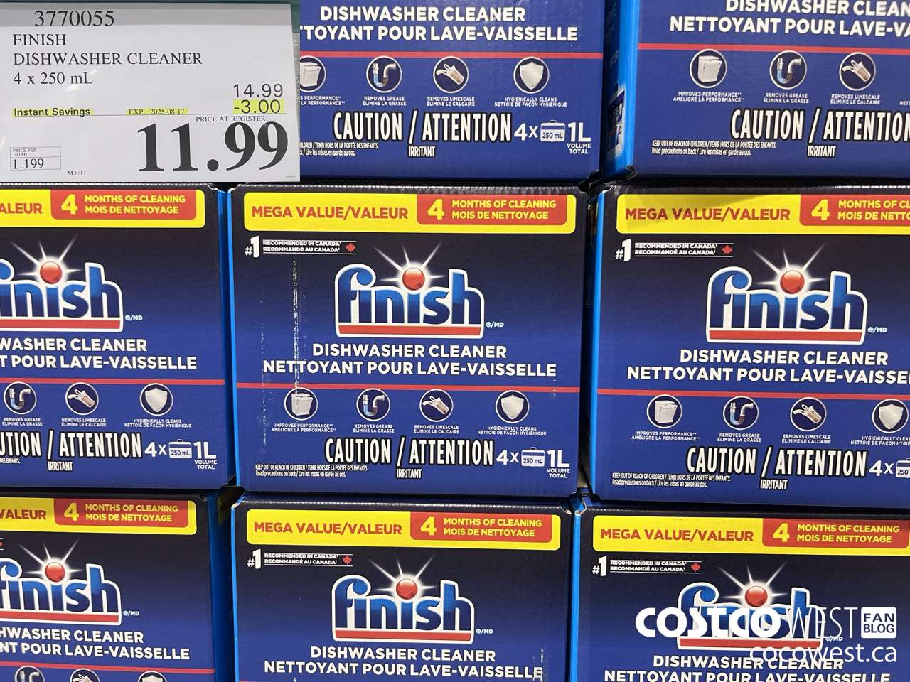 3770055 FINISH DISHWASHER CLEANER 4 X 250ML ($3.00 INSTANT SAVINGS EXPIRES ON 2025-08-17) $11.99