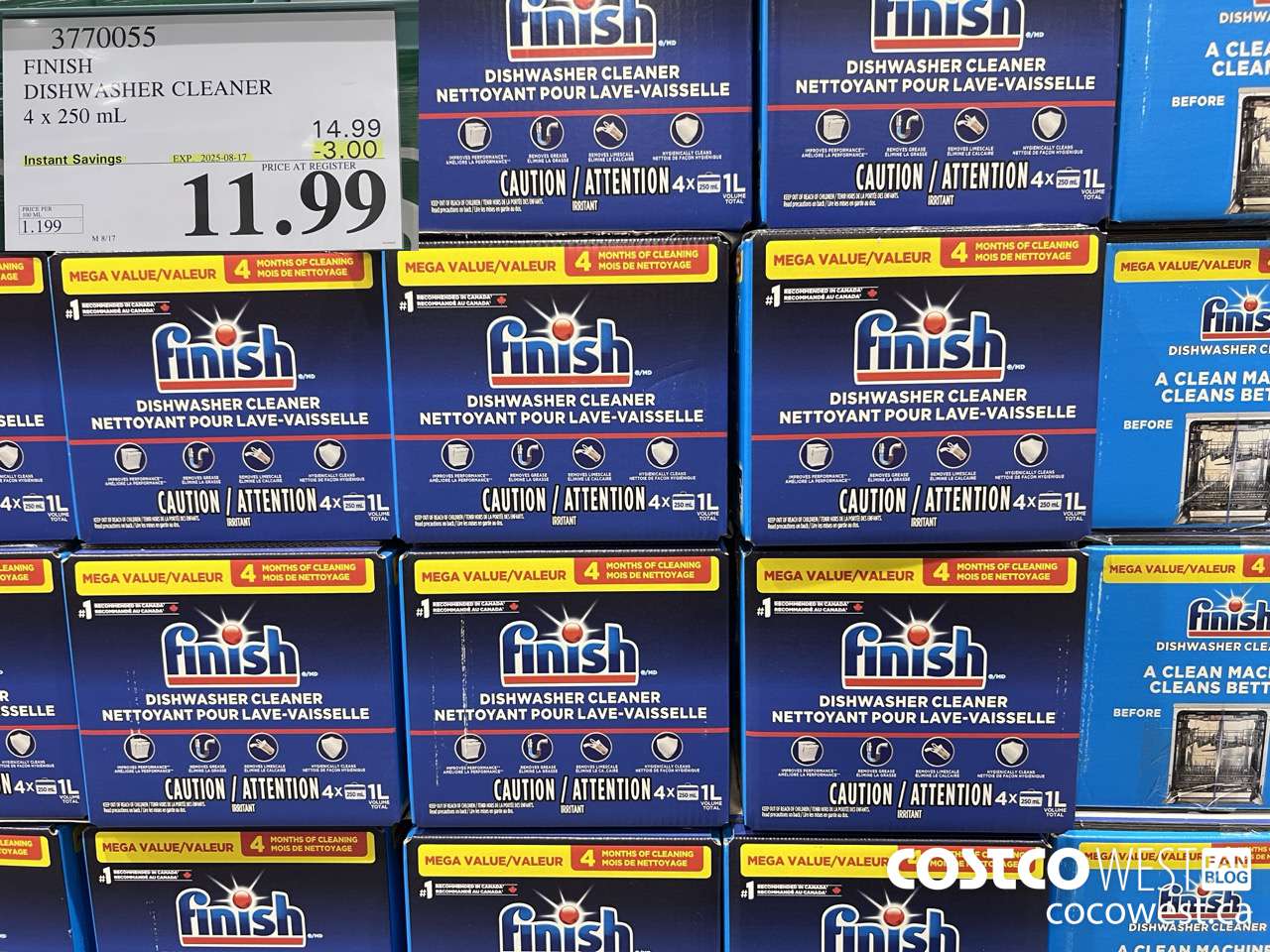 3770055 FINISH DISHWASHER CLEANER 4 X 250ML ($3.00 INSTANT SAVINGS EXPIRES ON 2025-08-17) $11.99