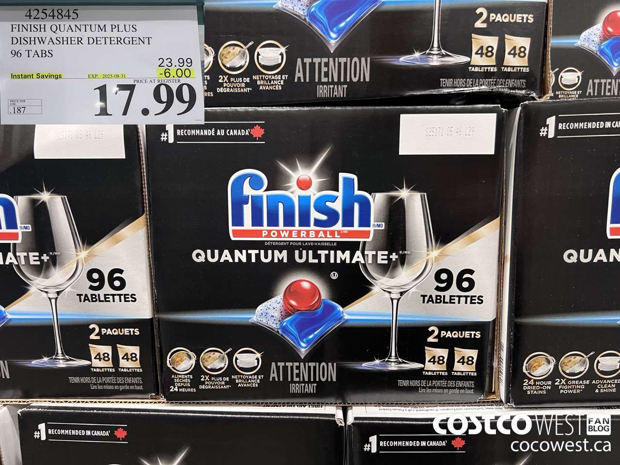 4254845 FINISH QUANTUM PLUS DISHWASHER DETERGENT 96 TABS ($6.00 INSTANT SAVINGS EXPIRES ON 2025-08-31) $17.99