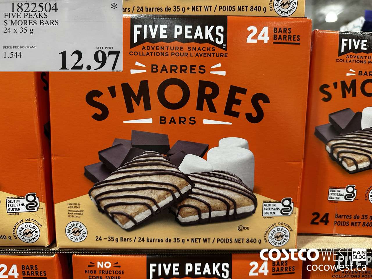 1822504 FIVE PEAKS S'MORES BARS 24 X 35G $12.97