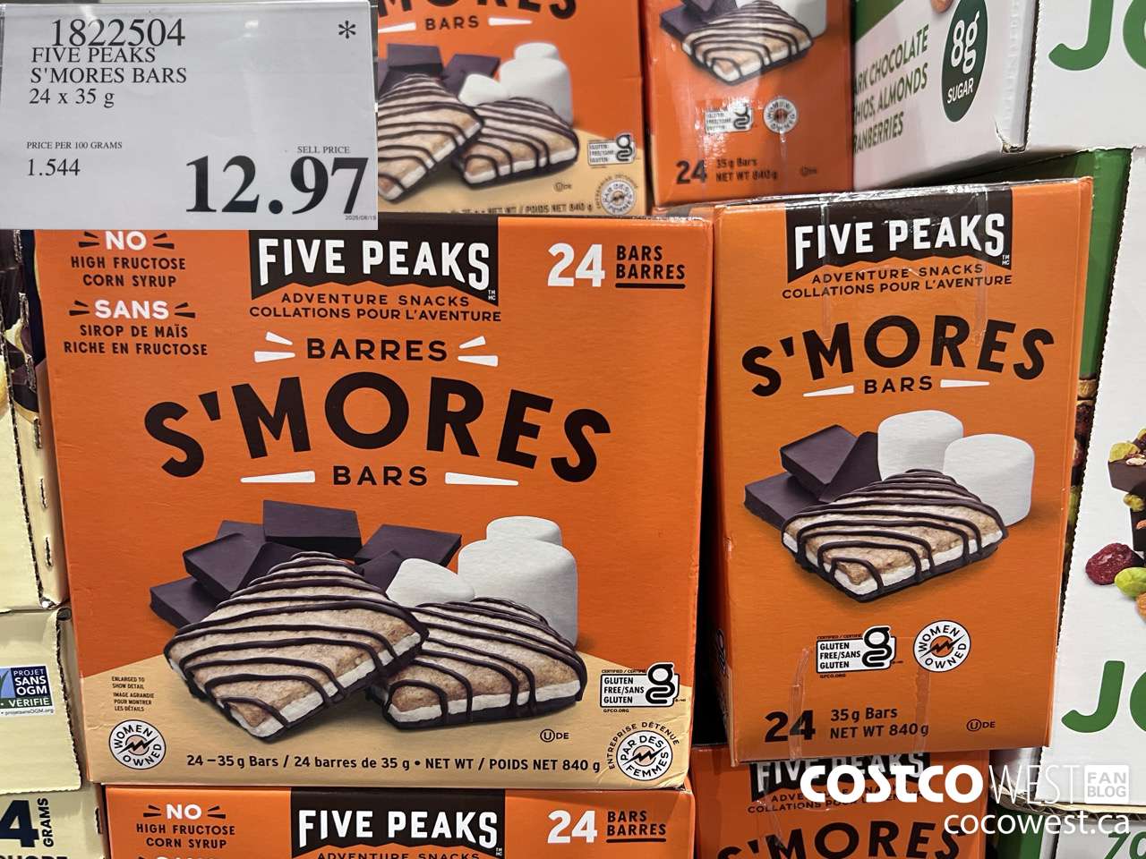 1822504 FIVE PEAKS S'MORES BARS 24 X 35G $12.97