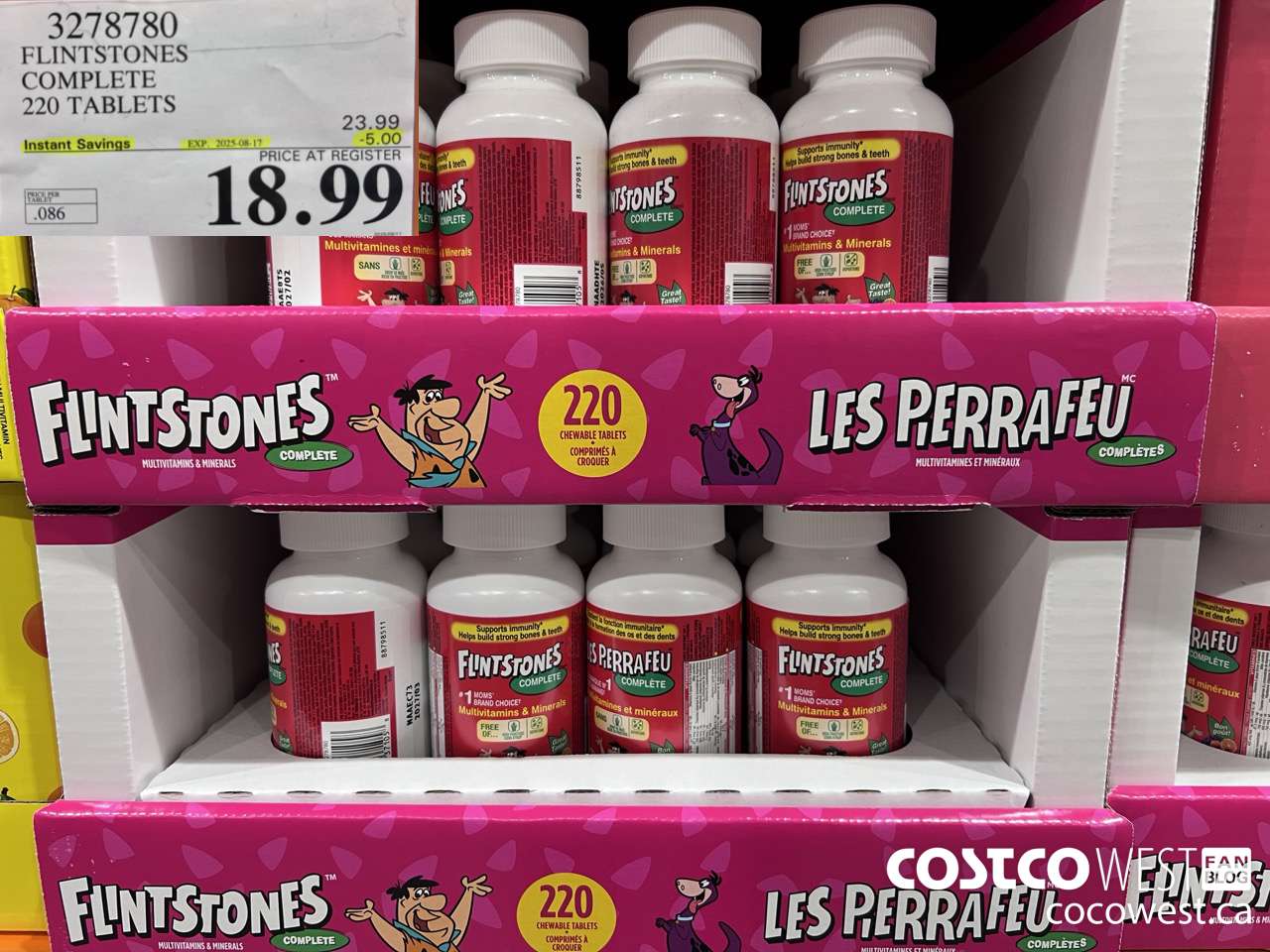 3278780 FLINTSTONES COMPLETE CHILDREN'S VITAMINS 220 TABLETS ($5.00 INSTANT SAVINGS EXPIRES ON 2025-08-17) $18.99