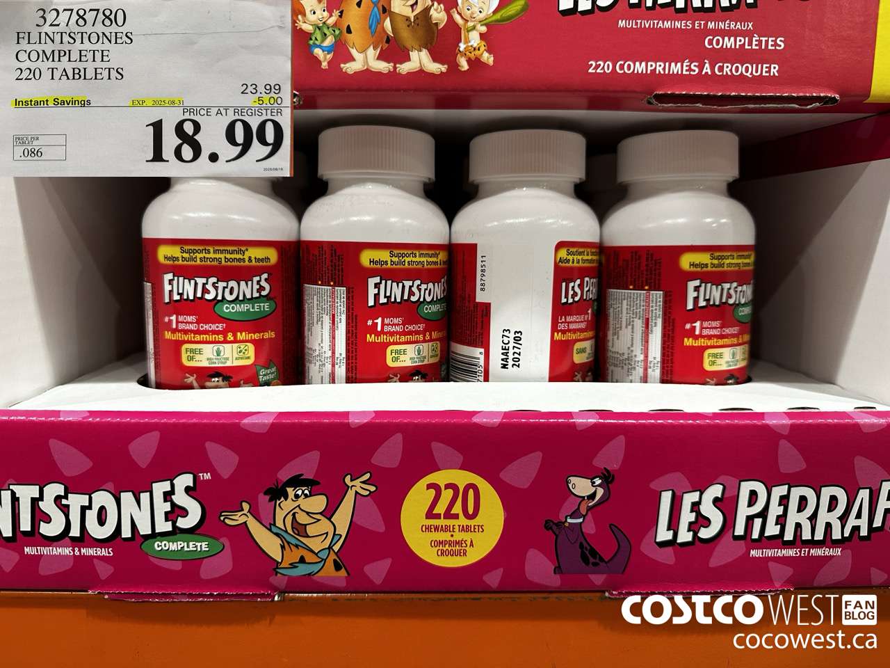 3278780 FLINTSTONES COMPLETE CHILDREN'S VITAMINS 220 TABLETS ($5.00 INSTANT SAVINGS EXPIRES ON 2025-08-31) $18.99