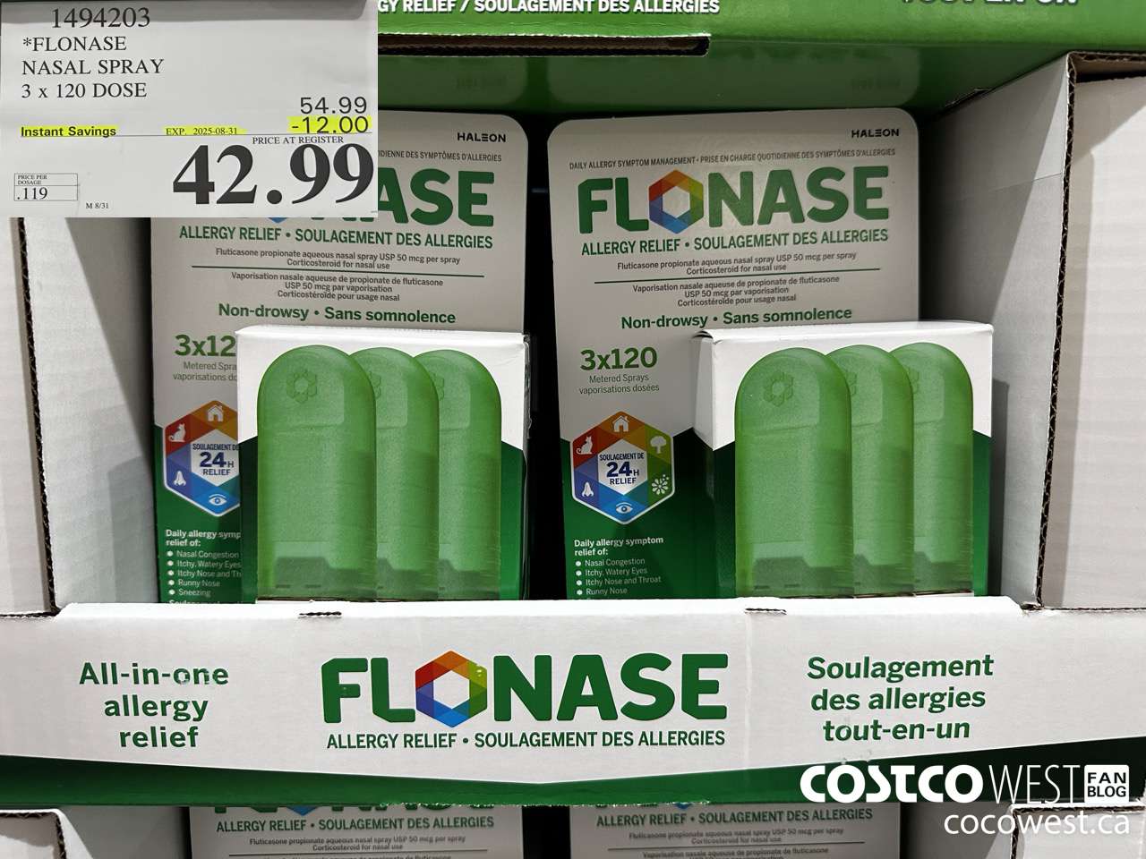 1494203 FLONASE NASAL SPRAY 3 X 120 DOSE ($12.00 INSTANT SAVINGS EXPIRES ON 2025-08-31) $42.99
