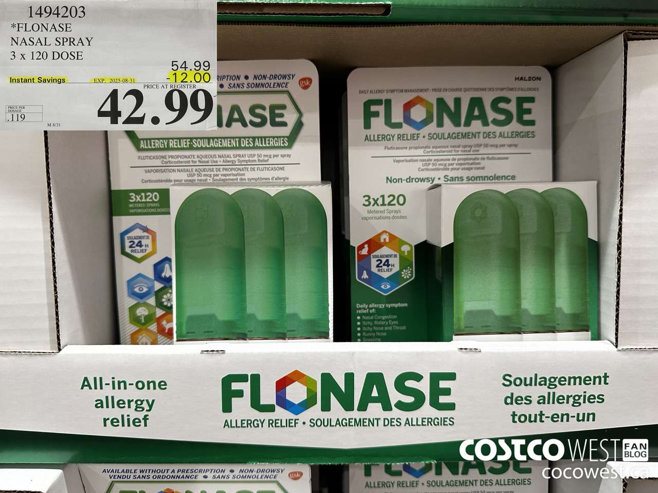 1494203 FLONASE NASAL SPRAY 3 X 120 DOSE ($12.00 INSTANT SAVINGS EXPIRES ON 2025-08-31) $42.99