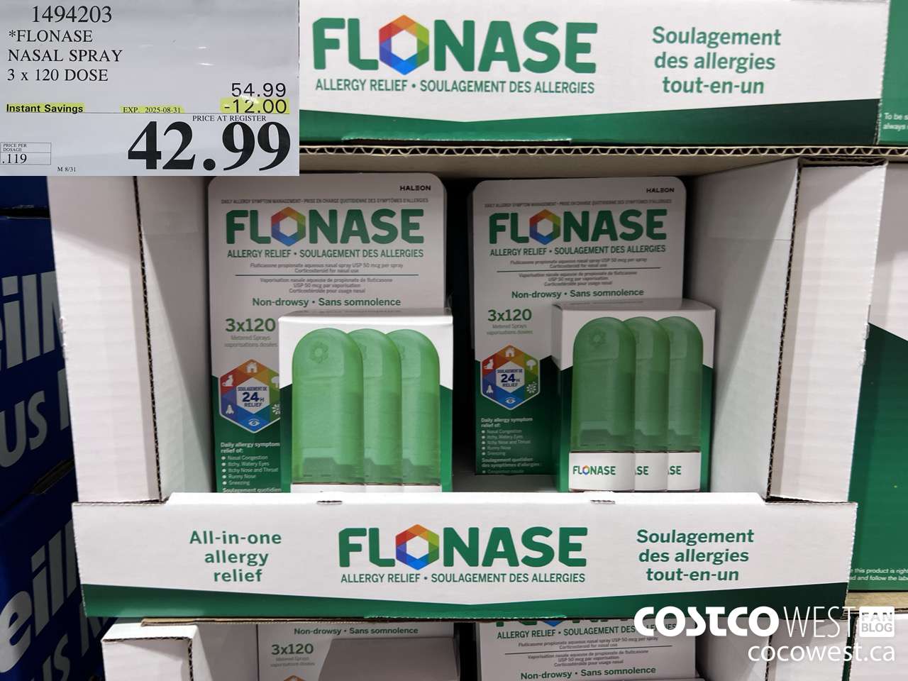 1494203 FLONASE NASAL SPRAY 3 X 120 DOSE ($12.00 INSTANT SAVINGS EXPIRES ON 2025-08-31) $42.99