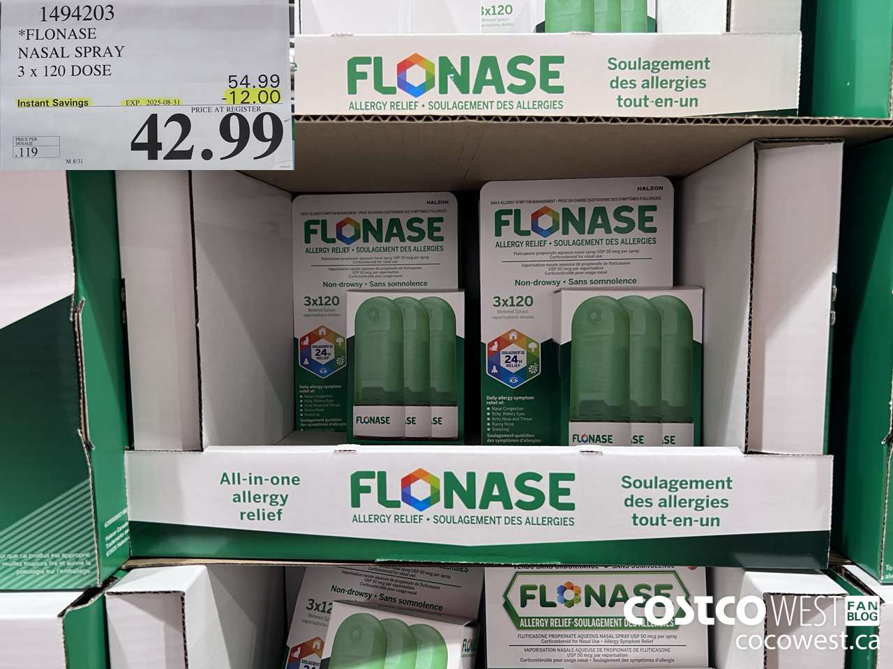 1494203 FLONASE NASAL SPRAY 3 X 120 DOSE ($12.00 INSTANT SAVINGS EXPIRES ON 2025-08-31) $42.99