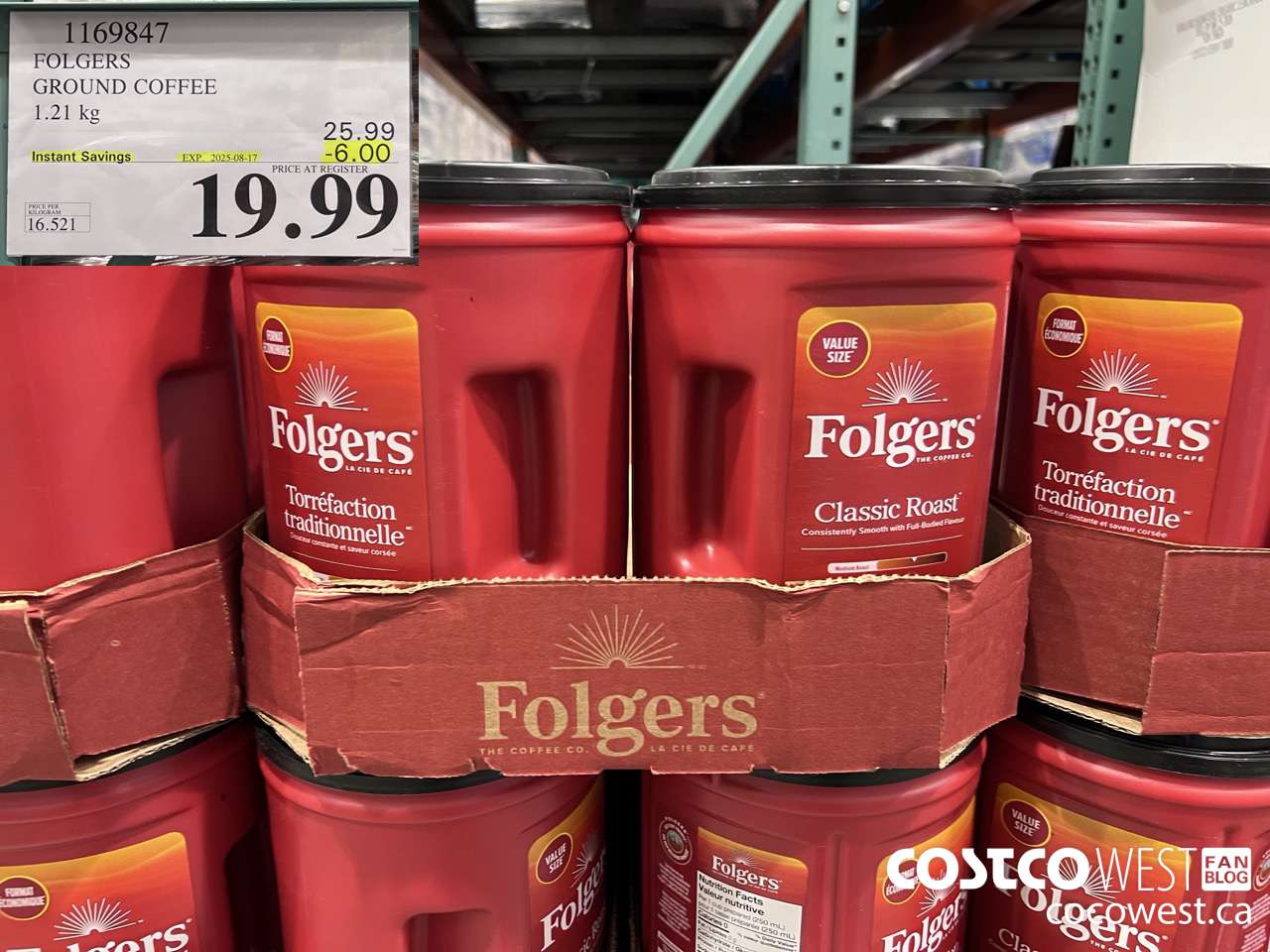 1169847 FOLGERS GROUND COFFEE 1.21 KG ($6.00 INSTANT SAVINGS EXPIRES ON 2025-08-17) $19.99